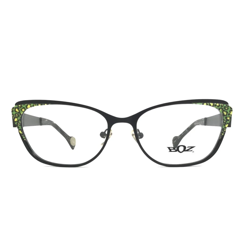BOZ Eyeglasses Frames ZEBRA 0040 Black Green Panther Half Rim 54-16-135